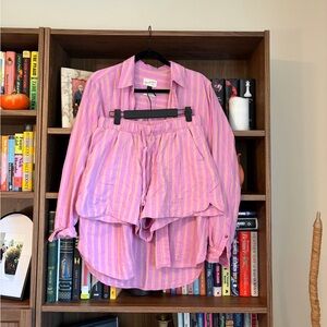 Pink and Tan Striped Linen Set